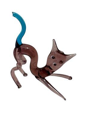 Blown Glass Cat Figurine 2.5" Handcrafted Cat Lovers Unique 2.5" READ